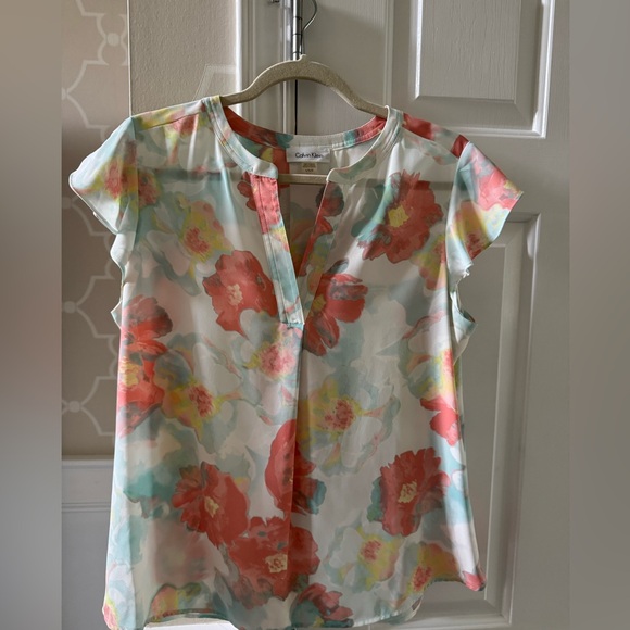 Calvin Klein Multicolor Watercolor Floral Blouse - Picture 2 of 4